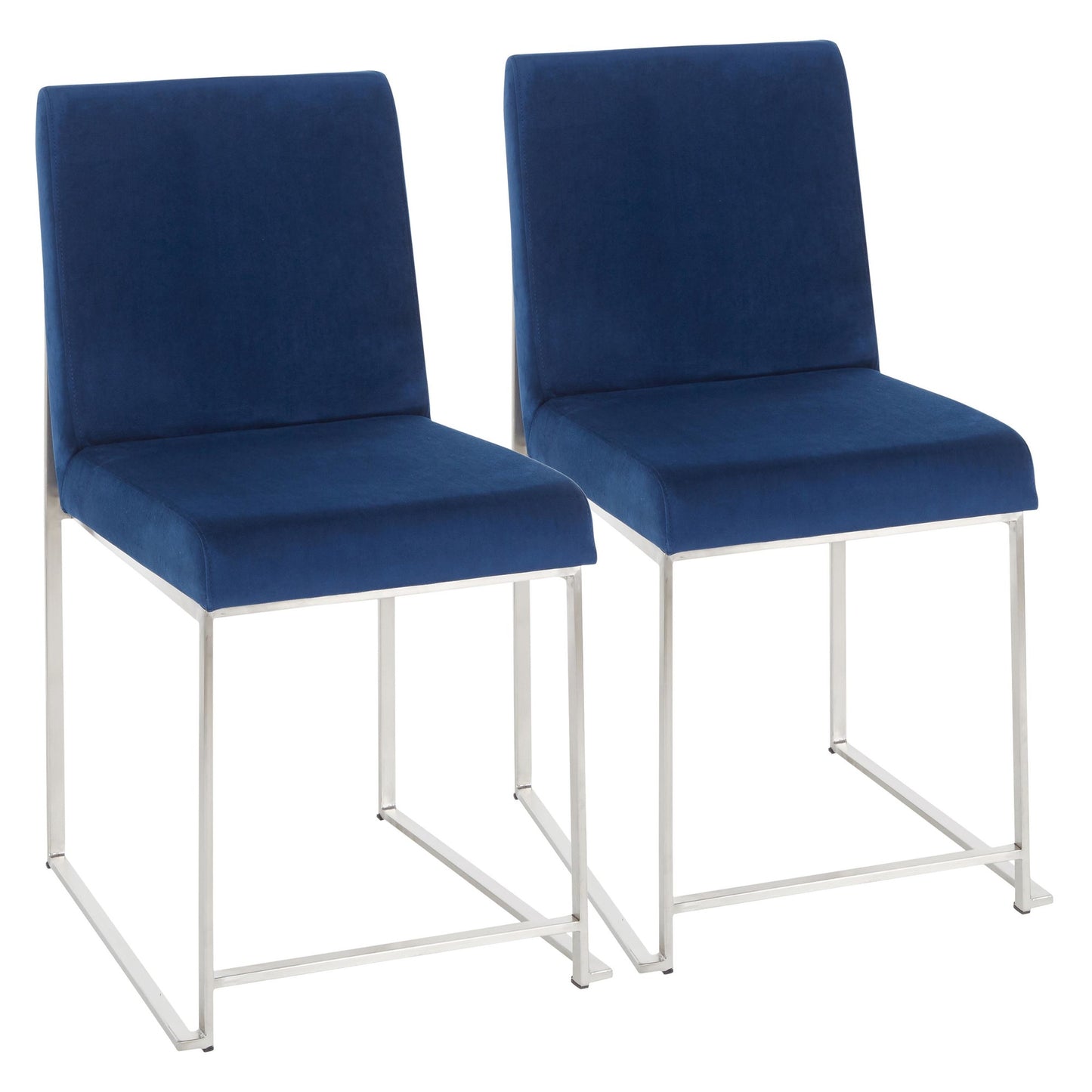 High Back Fuji Contemporary Dining Chair in Gold Steel and Beige Fabric   - Set of 2