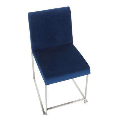 High Back Fuji Contemporary Dining Chair in Gold Steel and Beige Fabric   - Set of 2