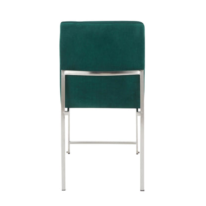 High Back Fuji Contemporary Dining Chair in Gold Steel and Beige Fabric   - Set of 2