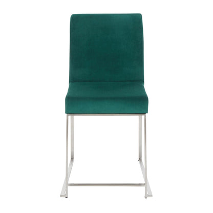 High Back Fuji Contemporary Dining Chair in Gold Steel and Beige Fabric   - Set of 2