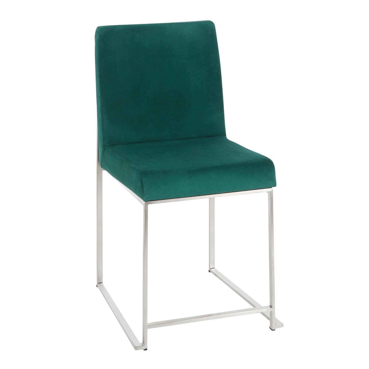 High Back Fuji Contemporary Dining Chair in Gold Steel and Beige Fabric   - Set of 2
