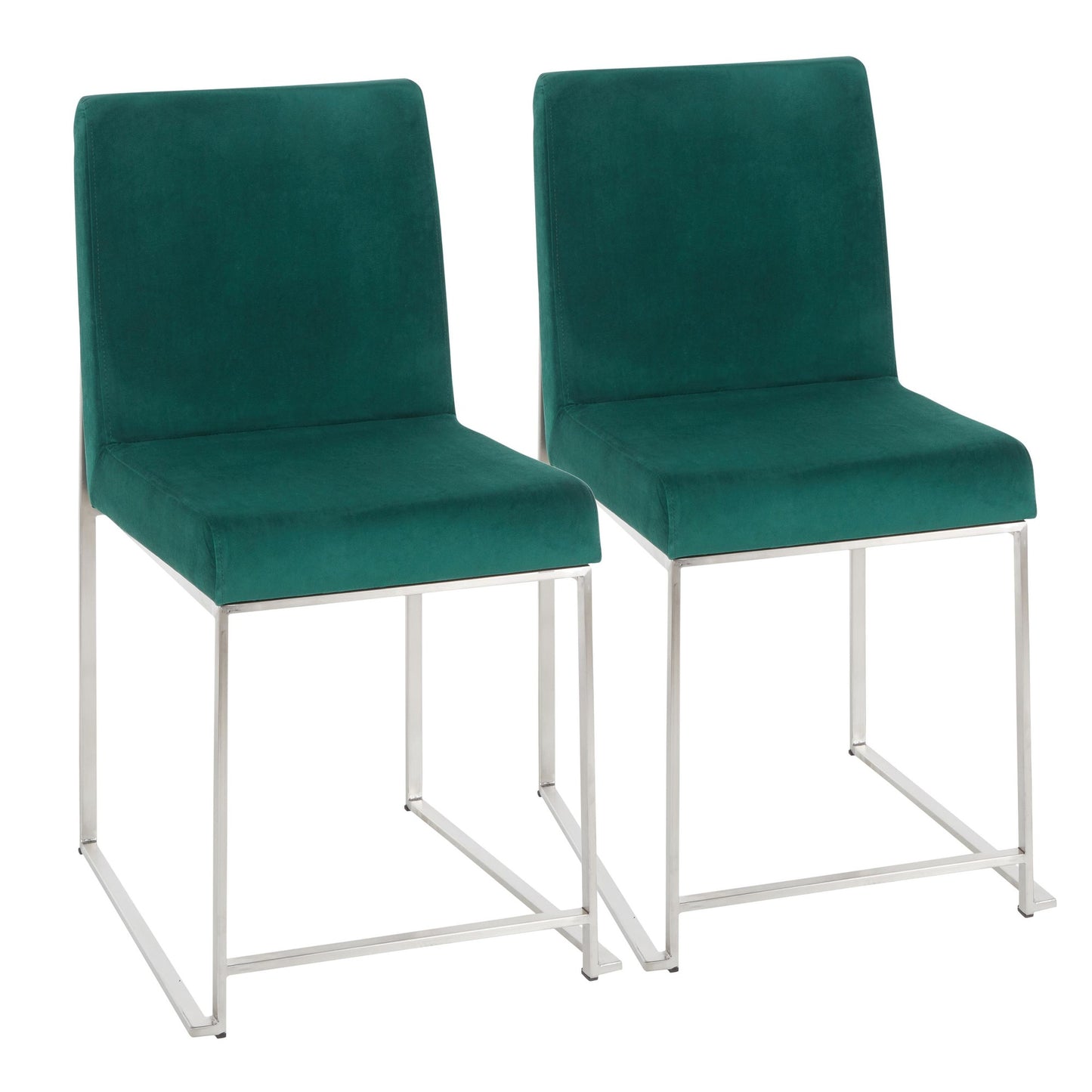 High Back Fuji Contemporary Dining Chair in Gold Steel and Beige Fabric   - Set of 2