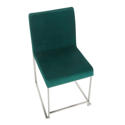 High Back Fuji Contemporary Dining Chair in Gold Steel and Beige Fabric   - Set of 2
