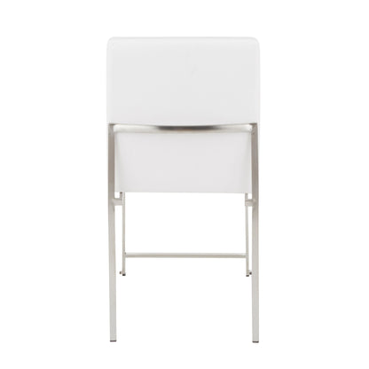 High Back Fuji Contemporary Dining Chair in Gold Steel and Beige Fabric   - Set of 2