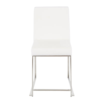 High Back Fuji Contemporary Dining Chair in Gold Steel and Beige Fabric   - Set of 2