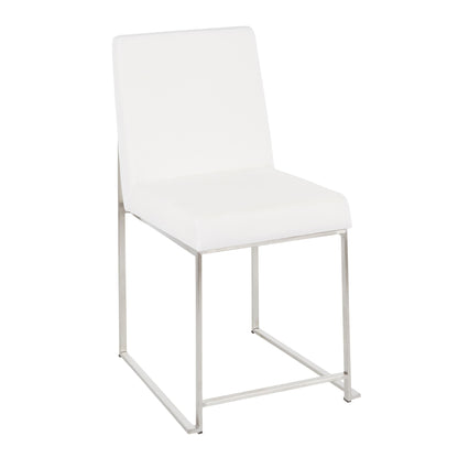High Back Fuji Contemporary Dining Chair in Gold Steel and Beige Fabric   - Set of 2