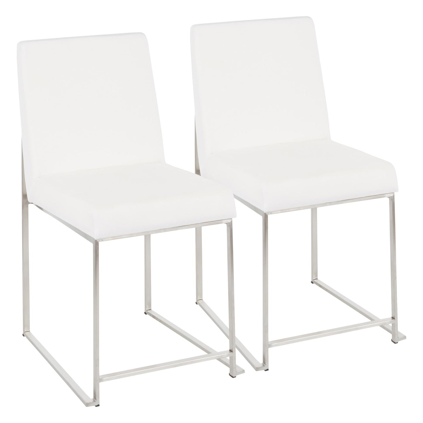 High Back Fuji Contemporary Dining Chair in Gold Steel and Beige Fabric   - Set of 2