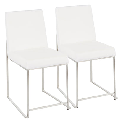 High Back Fuji Contemporary Dining Chair in Gold Steel and Beige Fabric   - Set of 2