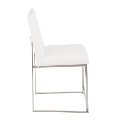 High Back Fuji Contemporary Dining Chair in Gold Steel and Beige Fabric   - Set of 2