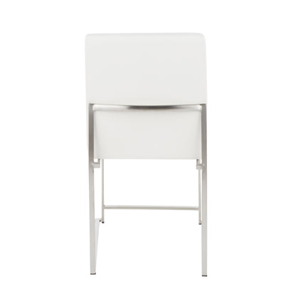 High Back Fuji Contemporary Dining Chair in Gold Steel and Beige Fabric   - Set of 2