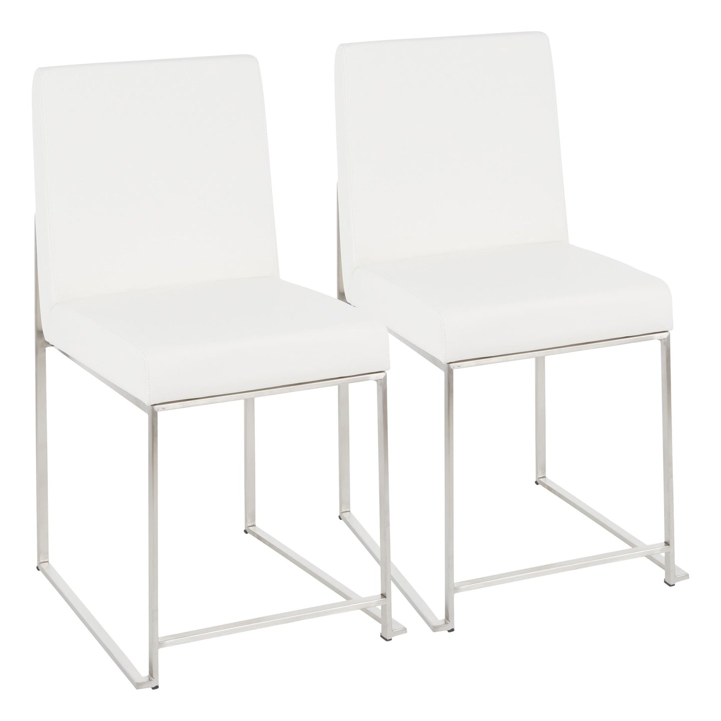 High Back Fuji Contemporary Dining Chair in Gold Steel and Beige Fabric   - Set of 2