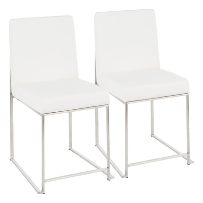 High Back Fuji Contemporary Dining Chair in Gold Steel and Beige Fabric   - Set of 2