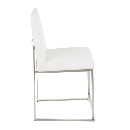 High Back Fuji Contemporary Dining Chair in Gold Steel and Beige Fabric   - Set of 2
