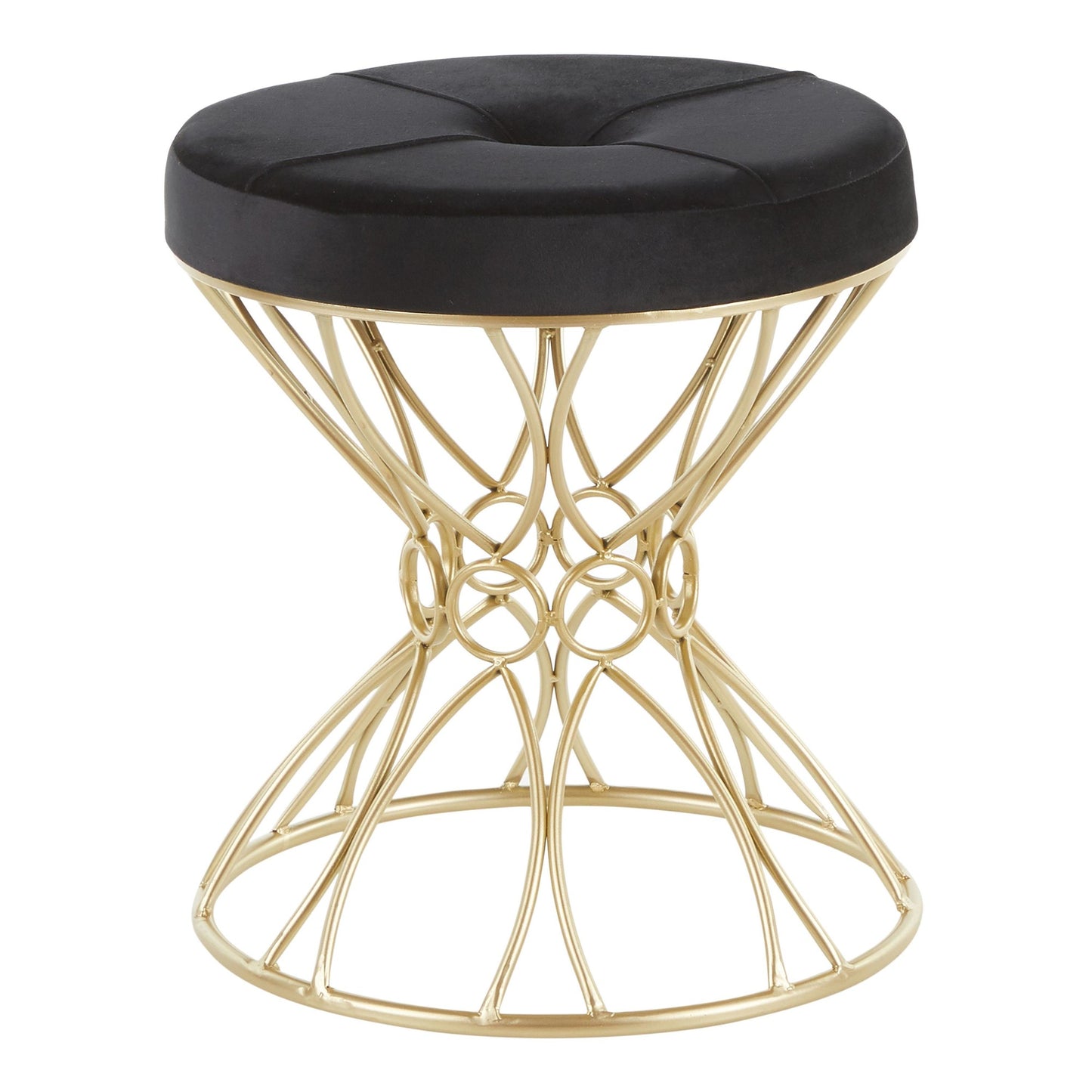 Jasmine Contemporary Vanity Stool in Gold Metal and Black Velvet