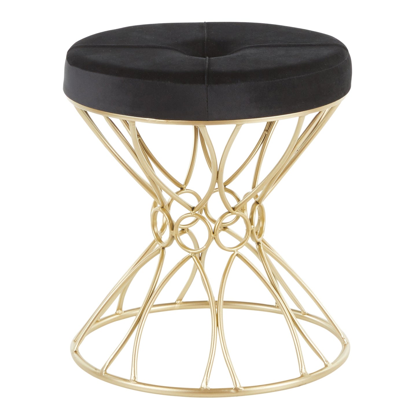 Jasmine Contemporary Vanity Stool in Gold Metal and Black Velvet