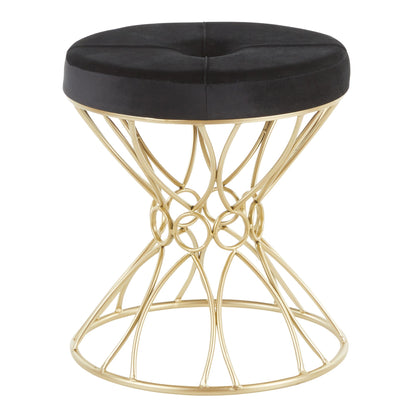 Jasmine Contemporary Vanity Stool in Gold Metal and Black Velvet