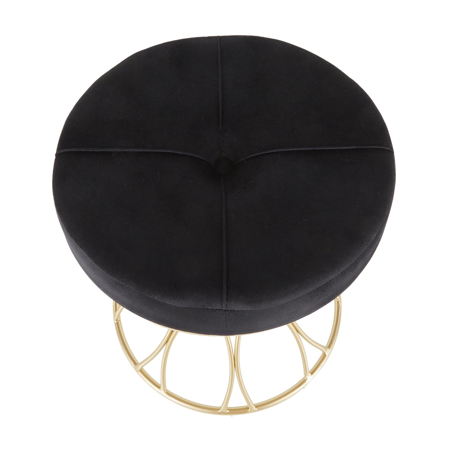 Jasmine Contemporary Vanity Stool in Gold Metal and Black Velvet