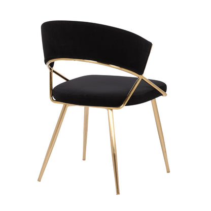 Jie Glam Dining Chair in Gold Steel and Black Velvet   - Set of 2
