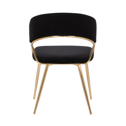 Jie Glam Dining Chair in Gold Steel and Black Velvet   - Set of 2