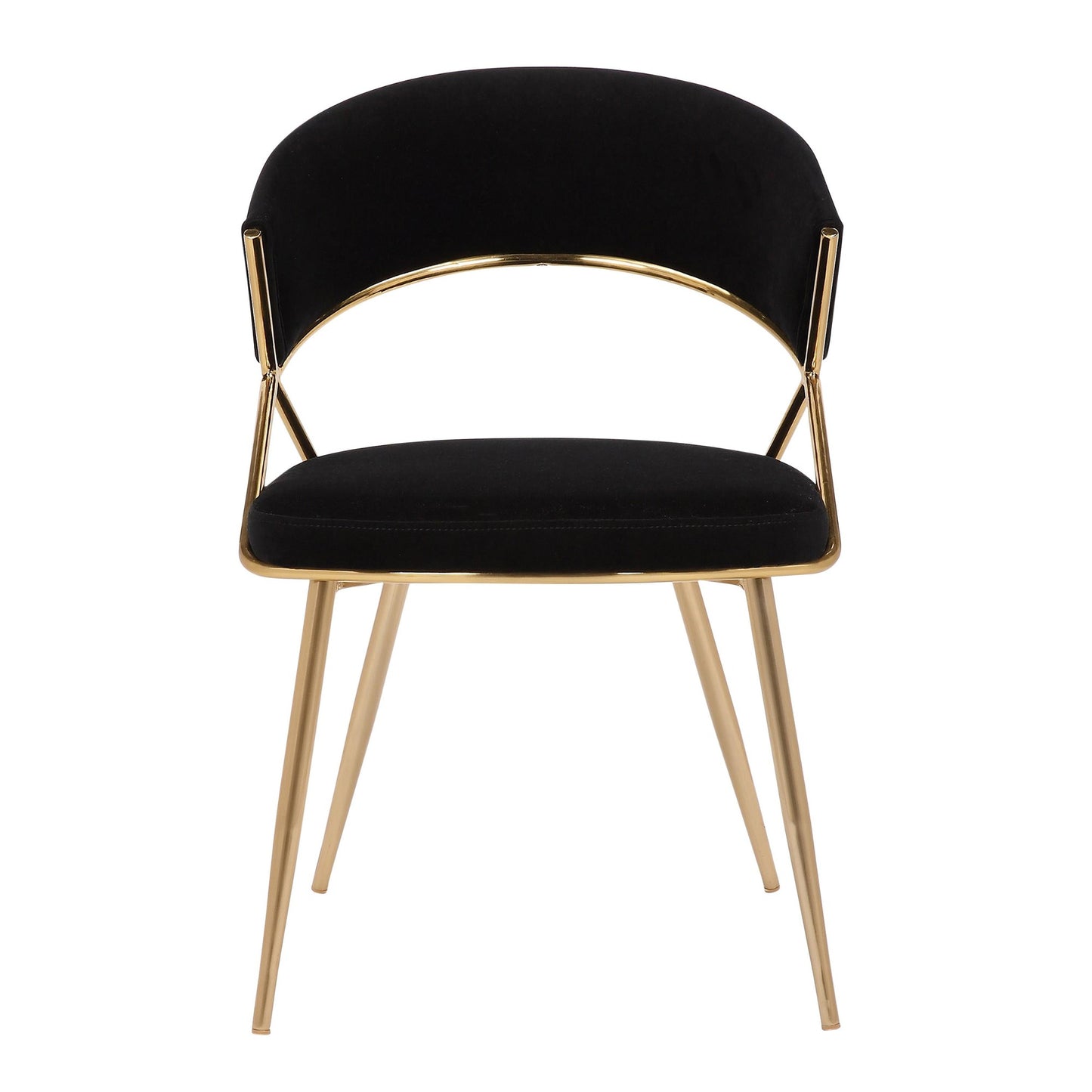 Jie Glam Dining Chair in Gold Steel and Black Velvet   - Set of 2