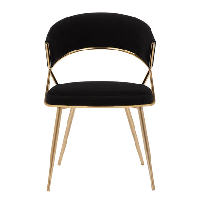 Jie Glam Dining Chair in Gold Steel and Black Velvet   - Set of 2