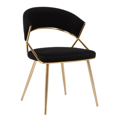 Jie Glam Dining Chair in Gold Steel and Black Velvet   - Set of 2