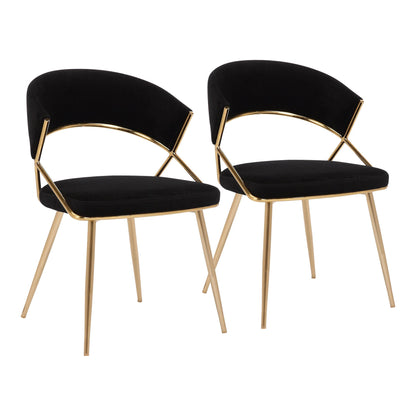 Jie Glam Dining Chair in Gold Steel and Black Velvet   - Set of 2
