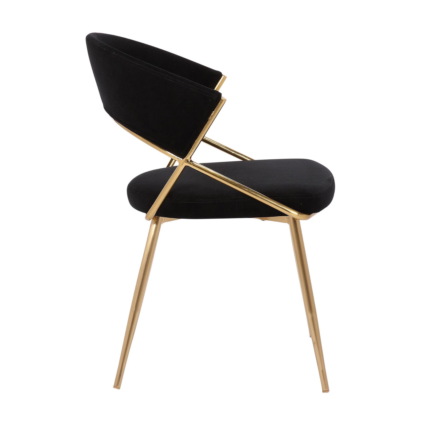 Jie Glam Dining Chair in Gold Steel and Black Velvet   - Set of 2