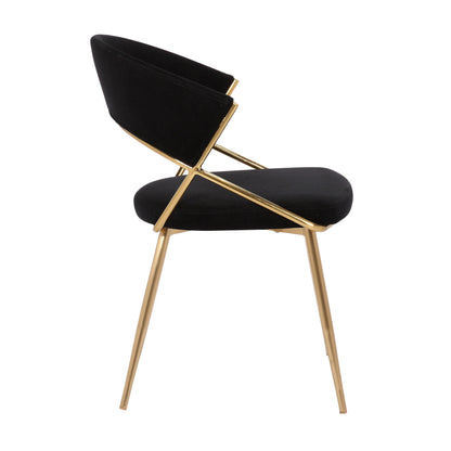 Jie Glam Dining Chair in Gold Steel and Black Velvet   - Set of 2