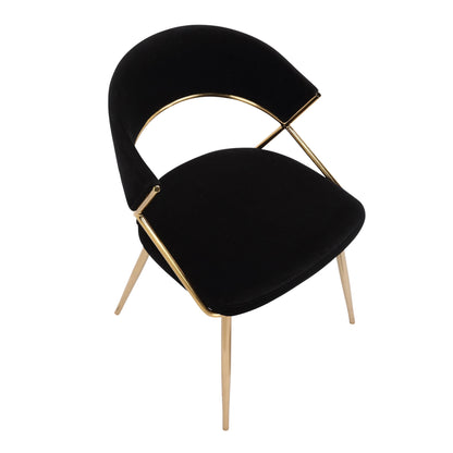 Jie Glam Dining Chair in Gold Steel and Black Velvet   - Set of 2