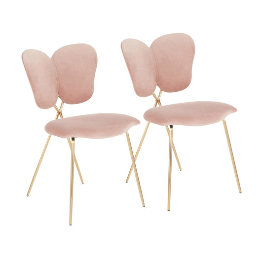 Madeline Contemporary/Glam Chair in Gold Metal and Blush Pink Velvet   - Set of 2