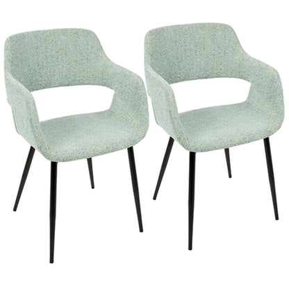 Margarite Mid-Century Modern Dining/Accent Chair in Black with Grey Fabric   - Set of 2