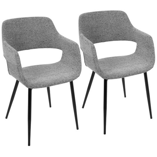 Margarite Mid-Century Modern Dining/Accent Chair in Black with Grey Fabric   - Set of 2