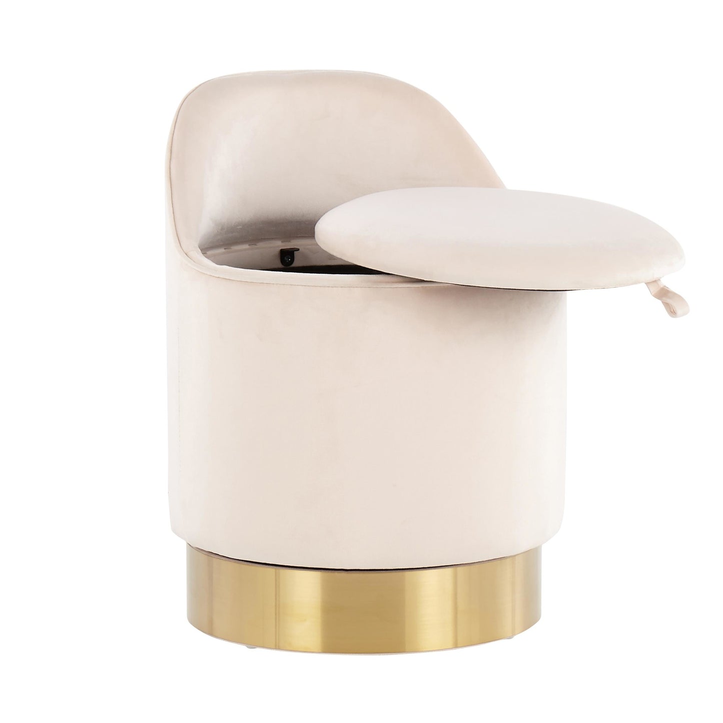 Marla Contemporary/Glam Vanity Stool in Gold Steel and Cream Velvet