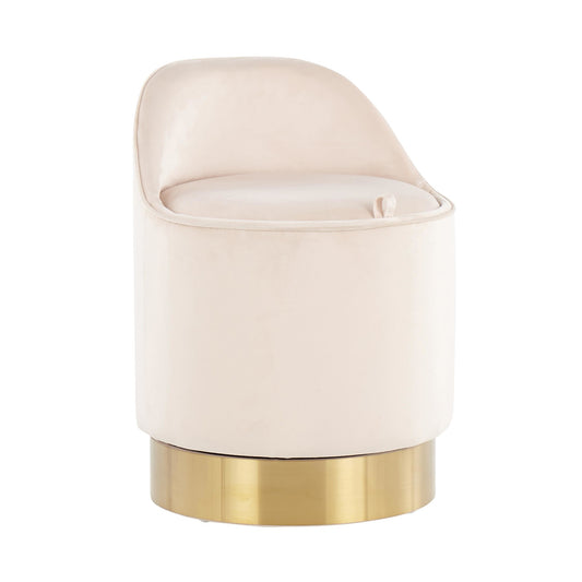 Marla Contemporary/Glam Vanity Stool in Gold Steel and Cream Velvet