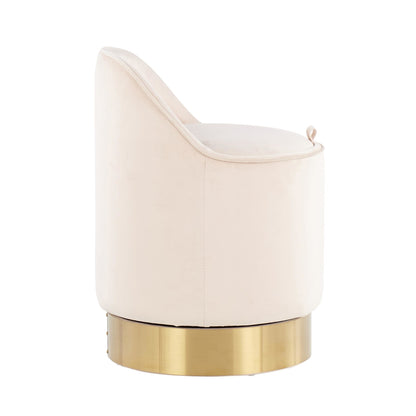 Marla Contemporary/Glam Vanity Stool in Gold Steel and Cream Velvet
