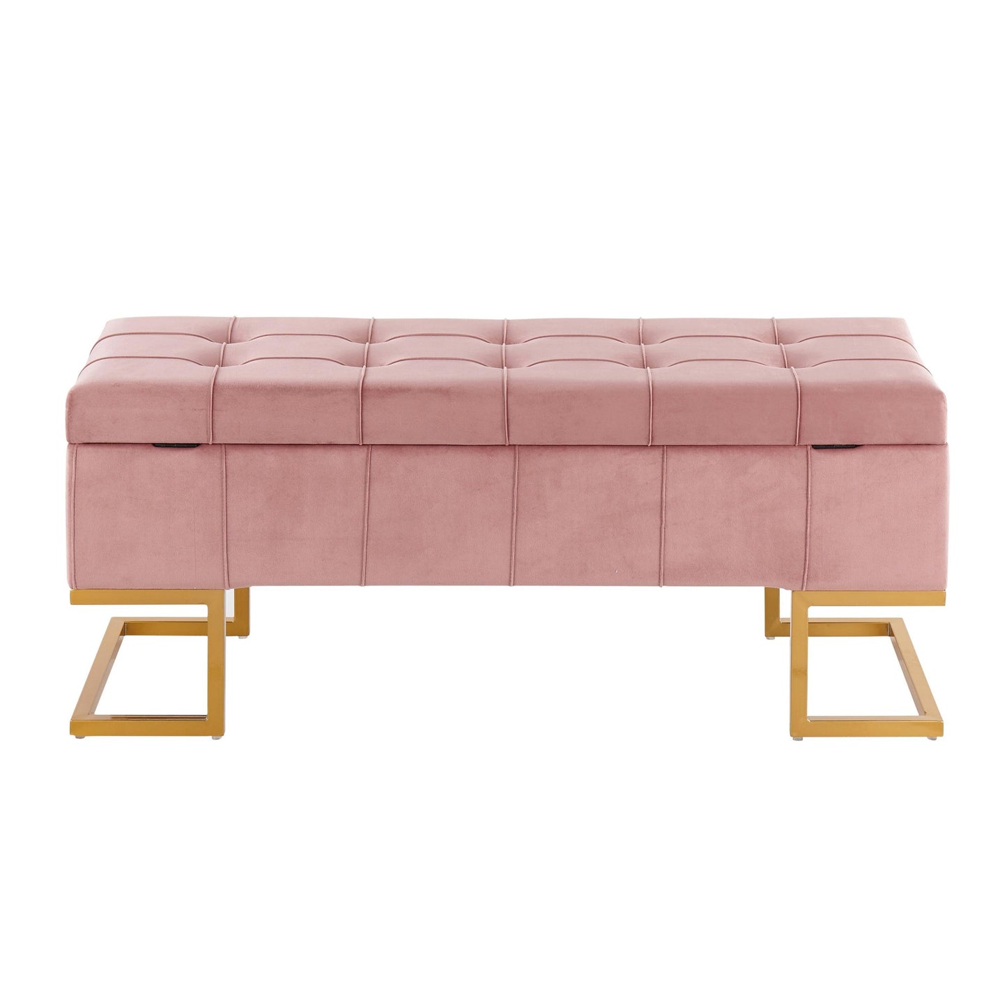 Midas Contemporary/Glam Storage Bench in Gold Steel and Pink Velvet