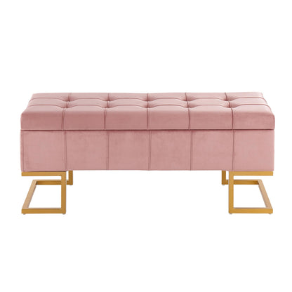 Midas Contemporary/Glam Storage Bench in Gold Steel and Pink Velvet