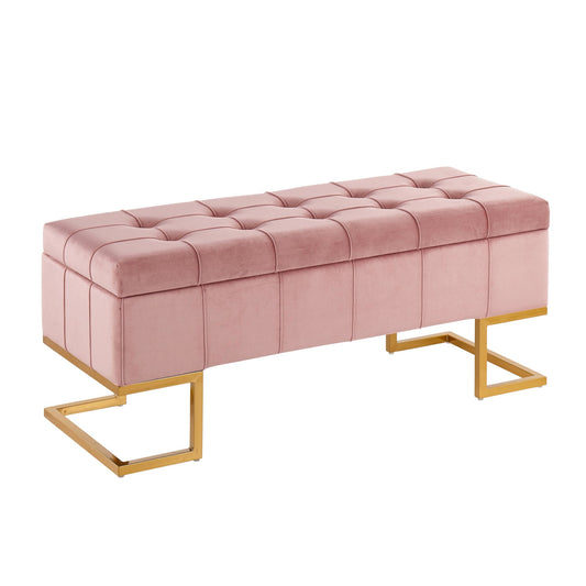 Midas Contemporary/Glam Storage Bench in Gold Steel and Pink Velvet