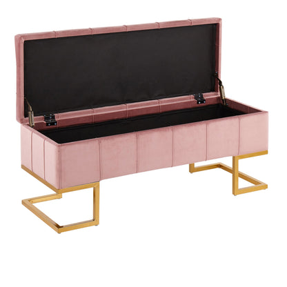 Midas Contemporary/Glam Storage Bench in Gold Steel and Pink Velvet