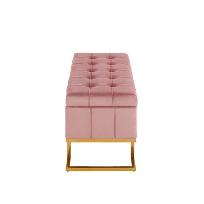 Midas Contemporary/Glam Storage Bench in Gold Steel and Pink Velvet