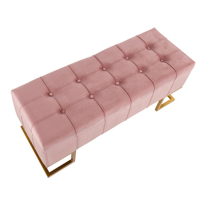 Midas Contemporary/Glam Storage Bench in Gold Steel and Pink Velvet