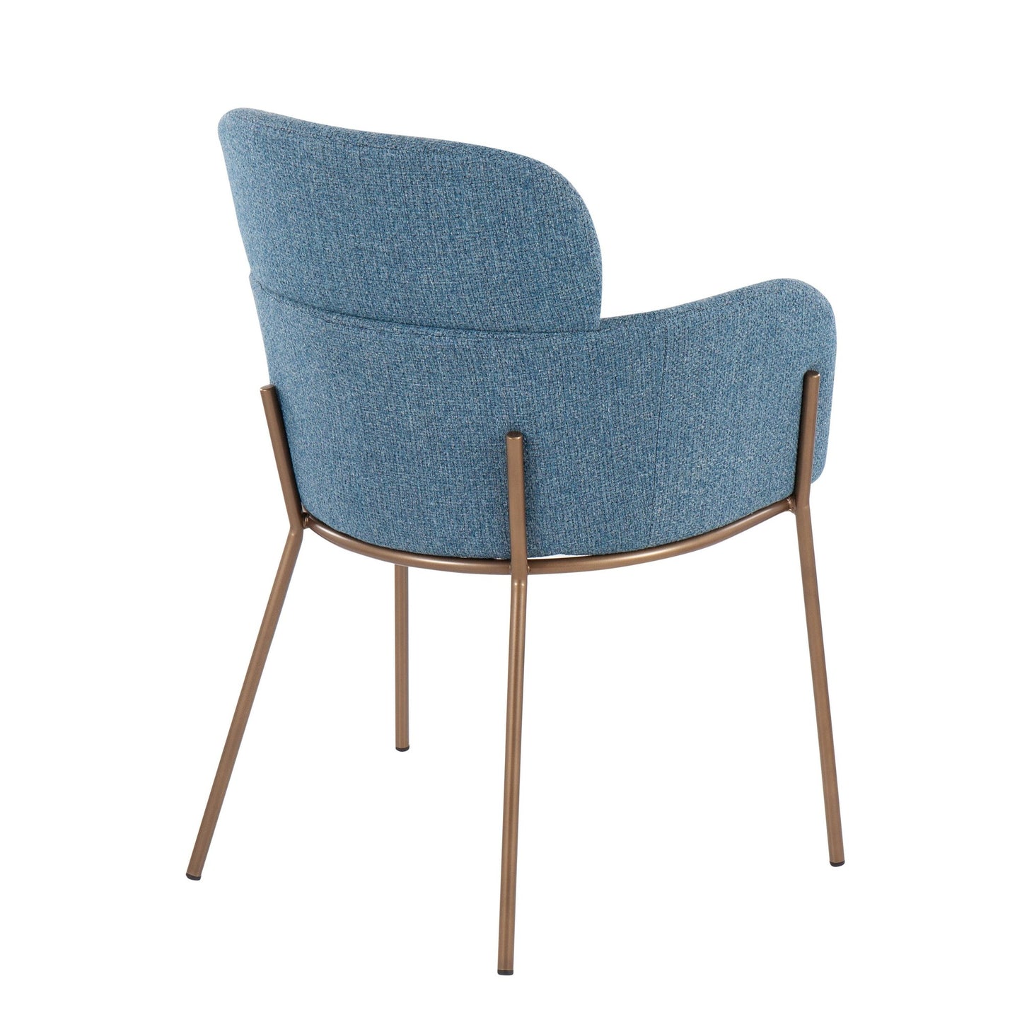 Milan Contemporary Chair in Antique Brass Metal and Blue Noise Fabric   - Set of 2