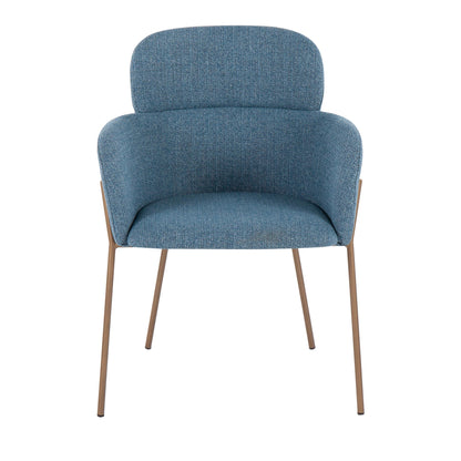 Milan Contemporary Chair in Antique Brass Metal and Blue Noise Fabric   - Set of 2