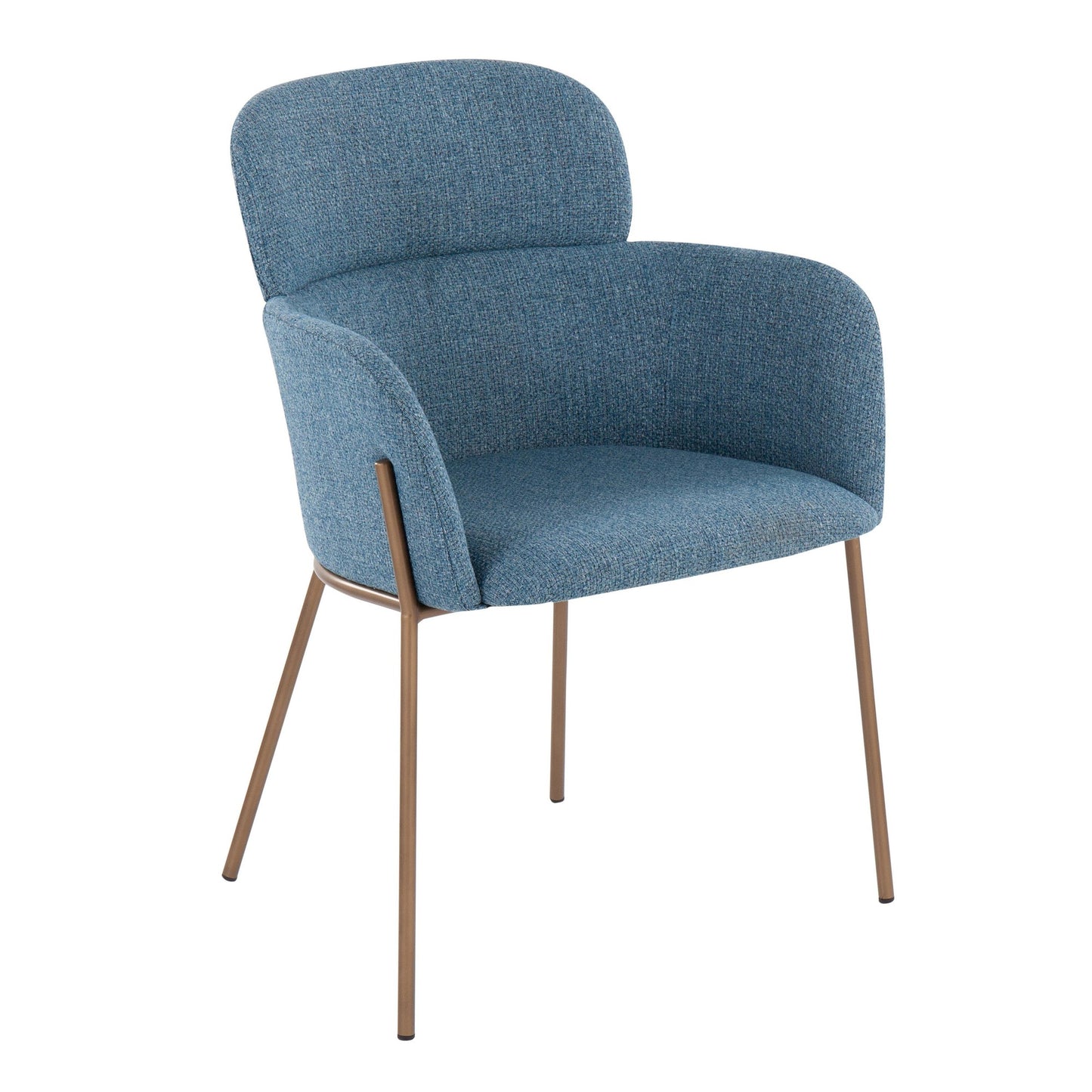 Milan Contemporary Chair in Antique Brass Metal and Blue Noise Fabric   - Set of 2