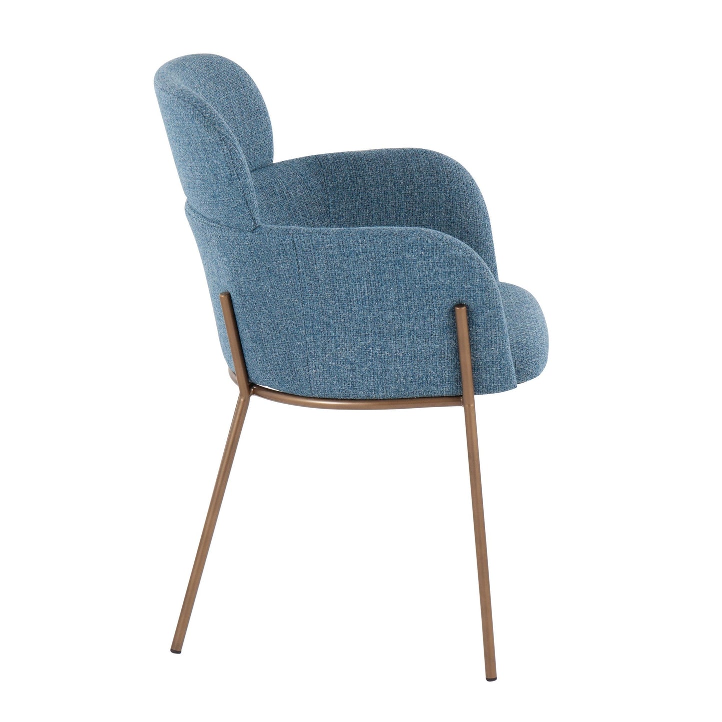 Milan Contemporary Chair in Antique Brass Metal and Blue Noise Fabric   - Set of 2