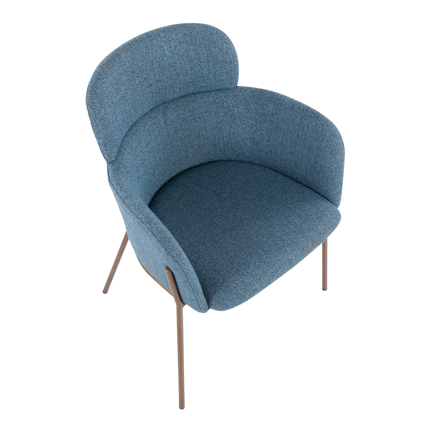 Milan Contemporary Chair in Antique Brass Metal and Blue Noise Fabric   - Set of 2