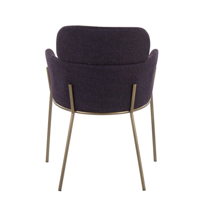 Milan Contemporary Chair in Antique Brass Metal and Blue Noise Fabric   - Set of 2