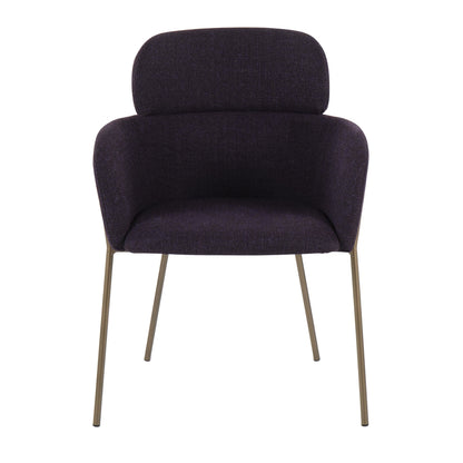 Milan Contemporary Chair in Antique Brass Metal and Blue Noise Fabric   - Set of 2