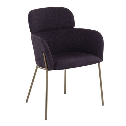 Milan Contemporary Chair in Antique Brass Metal and Blue Noise Fabric   - Set of 2